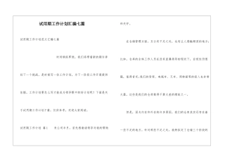试用期工作计划汇编七篇