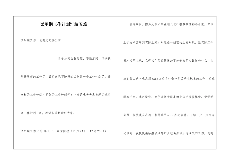 试用期工作计划汇编五篇_第1页