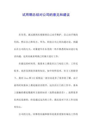 试用期总结对公司的意见和建议