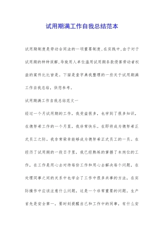 试用期满工作自我总结范本-