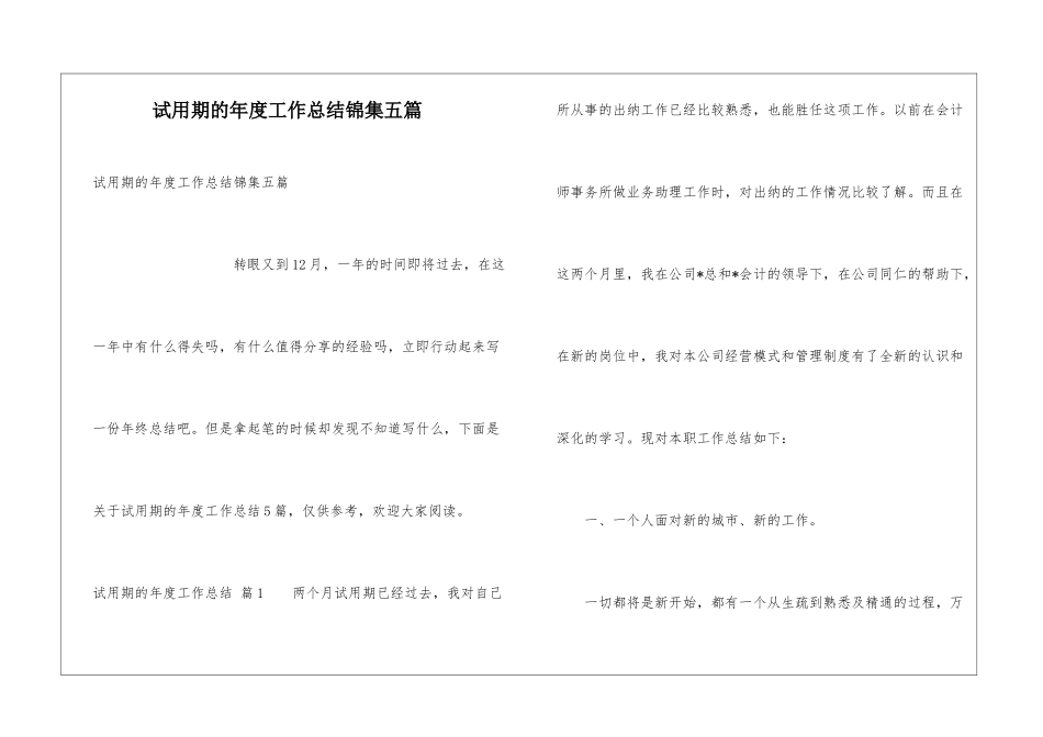 试用期的年度工作总结锦集五篇_第1页
