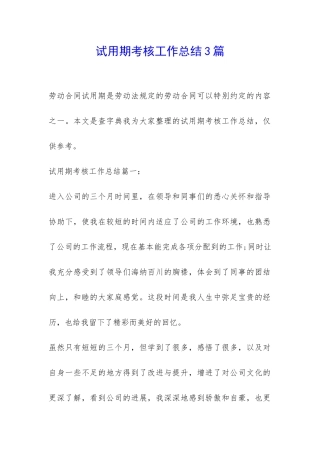试用期考核工作总结3篇-