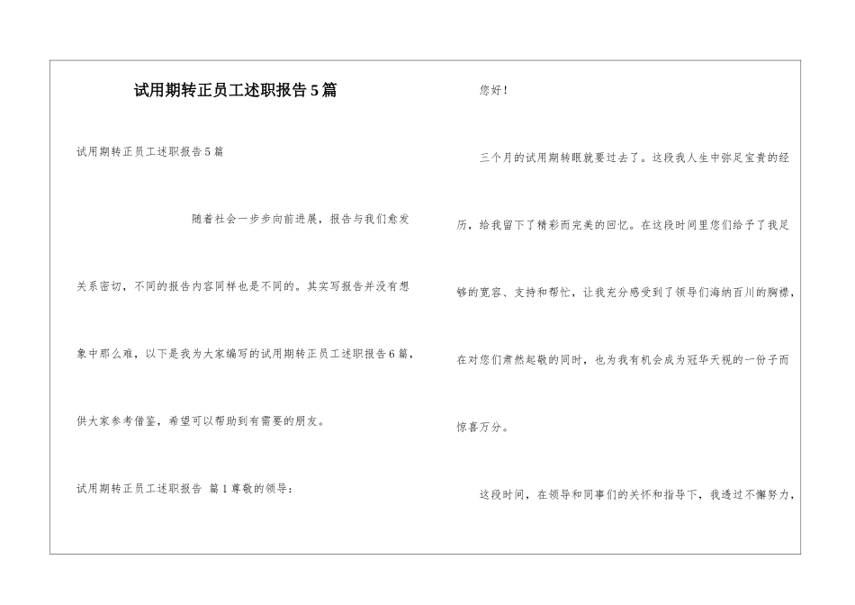 试用期转正员工述职报告5篇_第1页