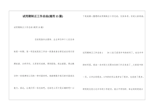 试用期转正工作总结(通用15篇)