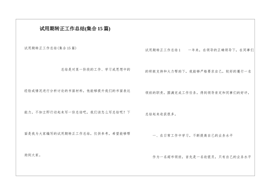 试用期转正工作总结(集合15篇)_第1页