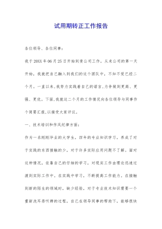 试用期转正工作报告-