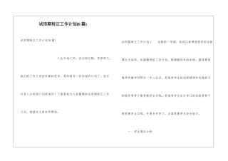 试用期转正工作计划(6篇)