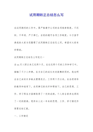试用期转正总结怎么写-