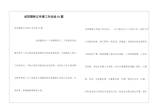 试用期转正申请工作总结15篇
