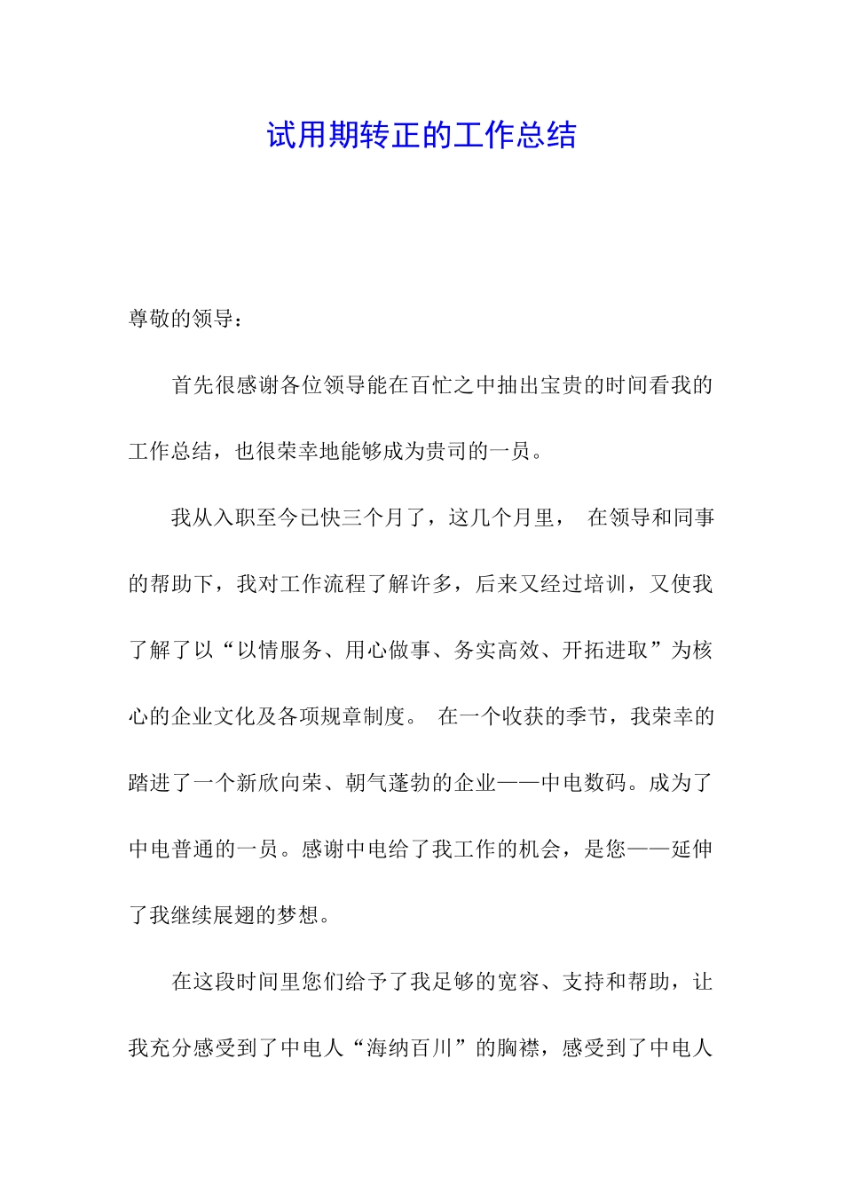 试用期转正的工作总结_第1页