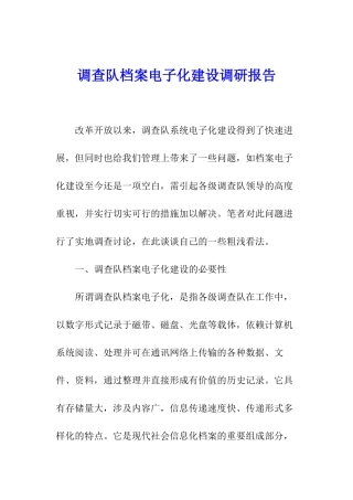 调查队档案电子化建设调研报告
