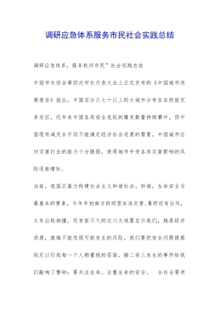 调研应急体系服务市民社会实践总结-