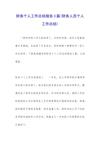 财务个人工作总结报告3篇