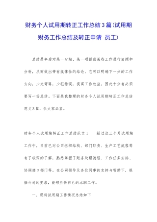 财务个人试用期转正工作总结3篇