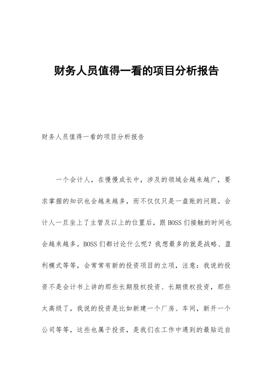 财务人员值得一看的项目分析报告_第1页