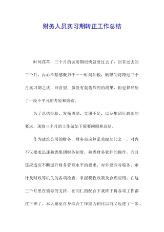财务人员实习期转正工作总结
