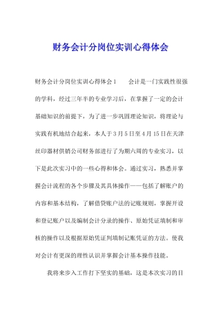 财务会计分岗位实训心得体会