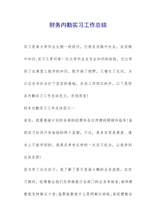 财务内勤实习工作总结-