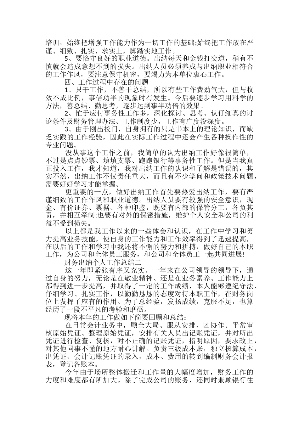财务出纳个人工作总结5篇2024_第2页