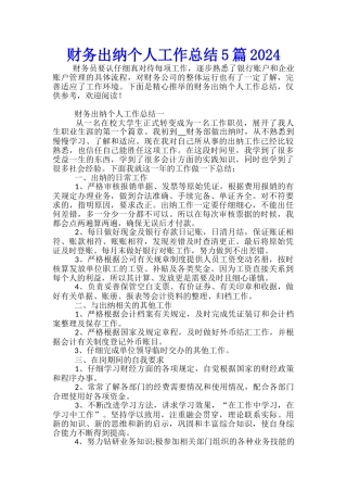 财务出纳个人工作总结5篇2024