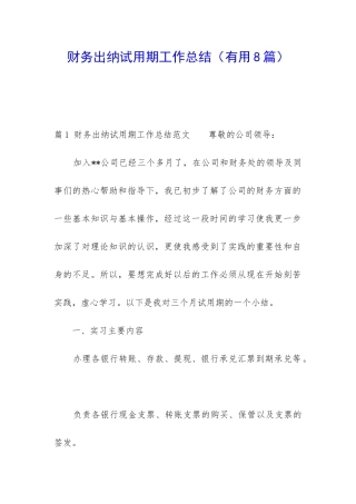 财务出纳试用期工作总结