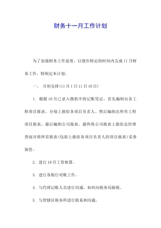 财务十一月工作计划