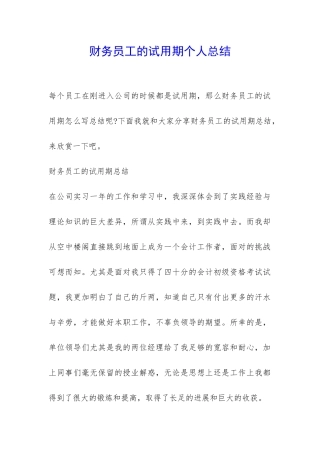 财务员工的试用期个人总结-