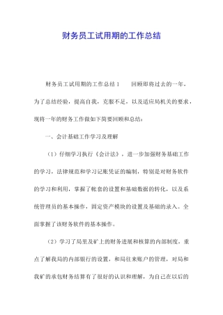 财务员工试用期的工作总结