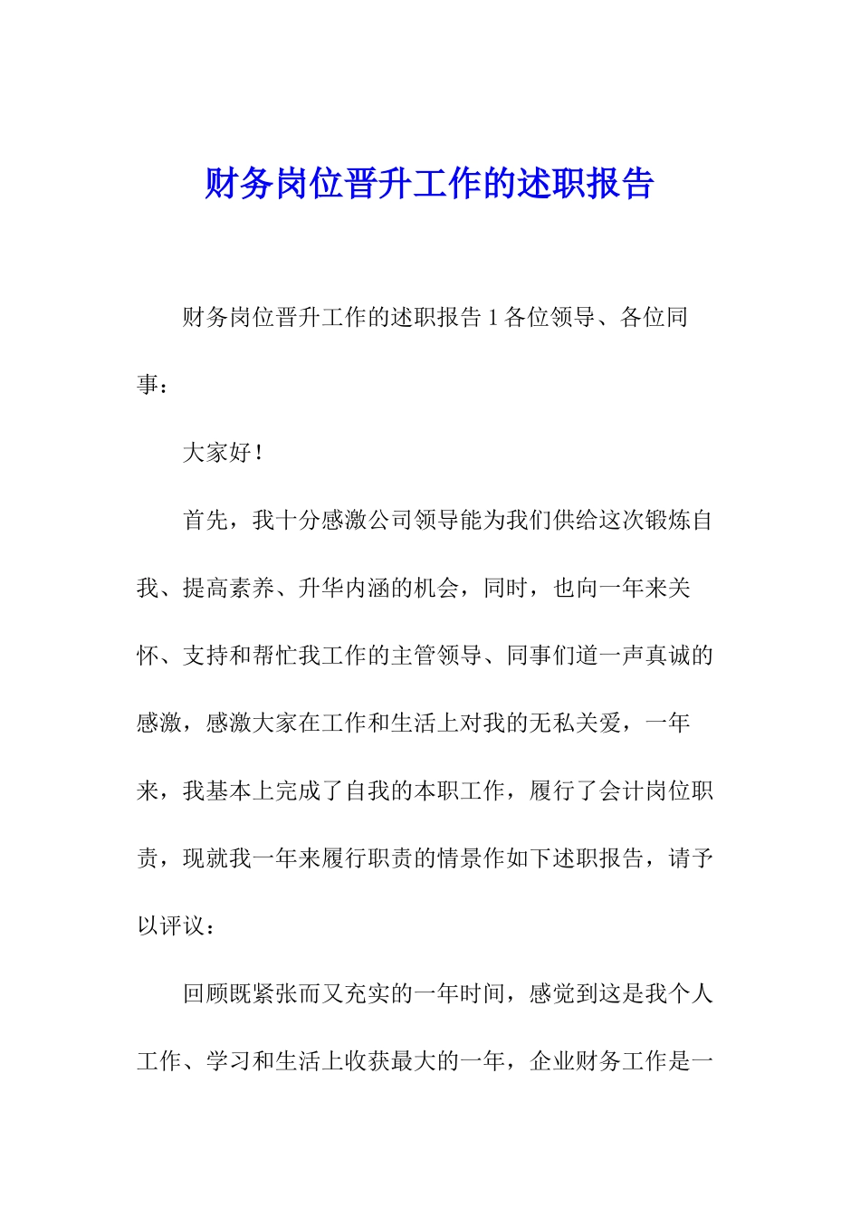 财务岗位晋升工作的述职报告_第1页