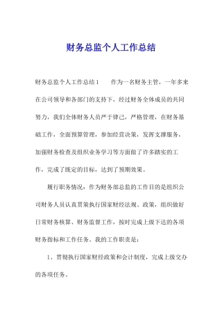 财务总监个人工作总结