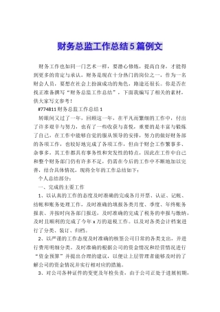 财务总监工作总结5篇例文