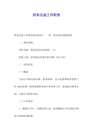 财务总监工作职责