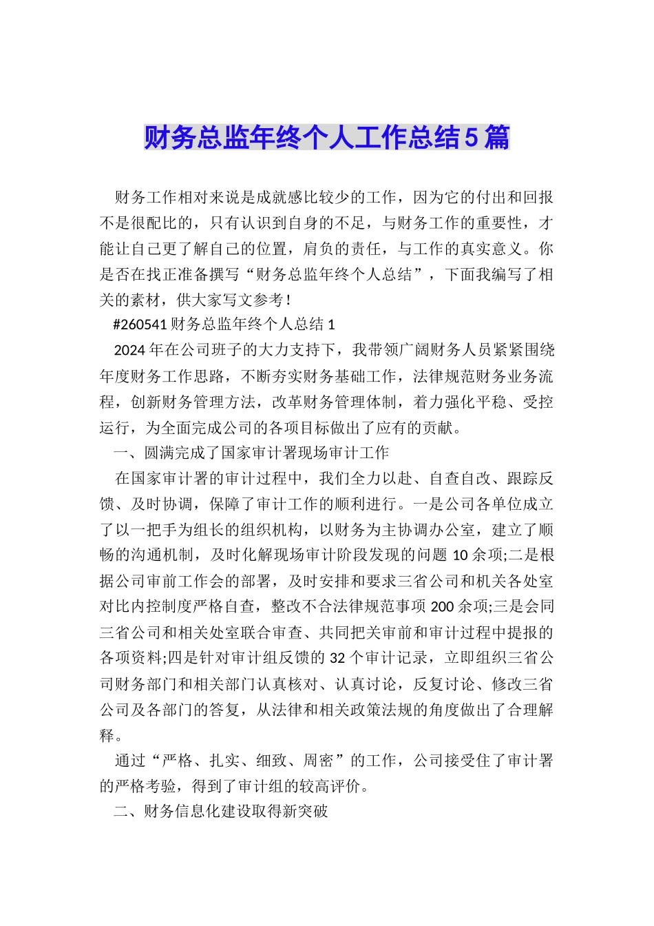 财务总监年终个人工作总结5篇_第1页