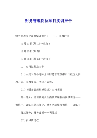 财务管理岗位项目实训报告