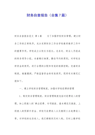 财务自查报告(合集7篇)