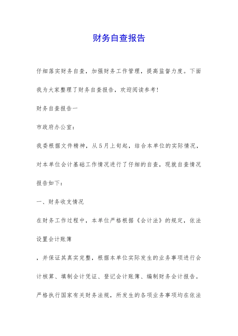 财务自查报告-_第1页