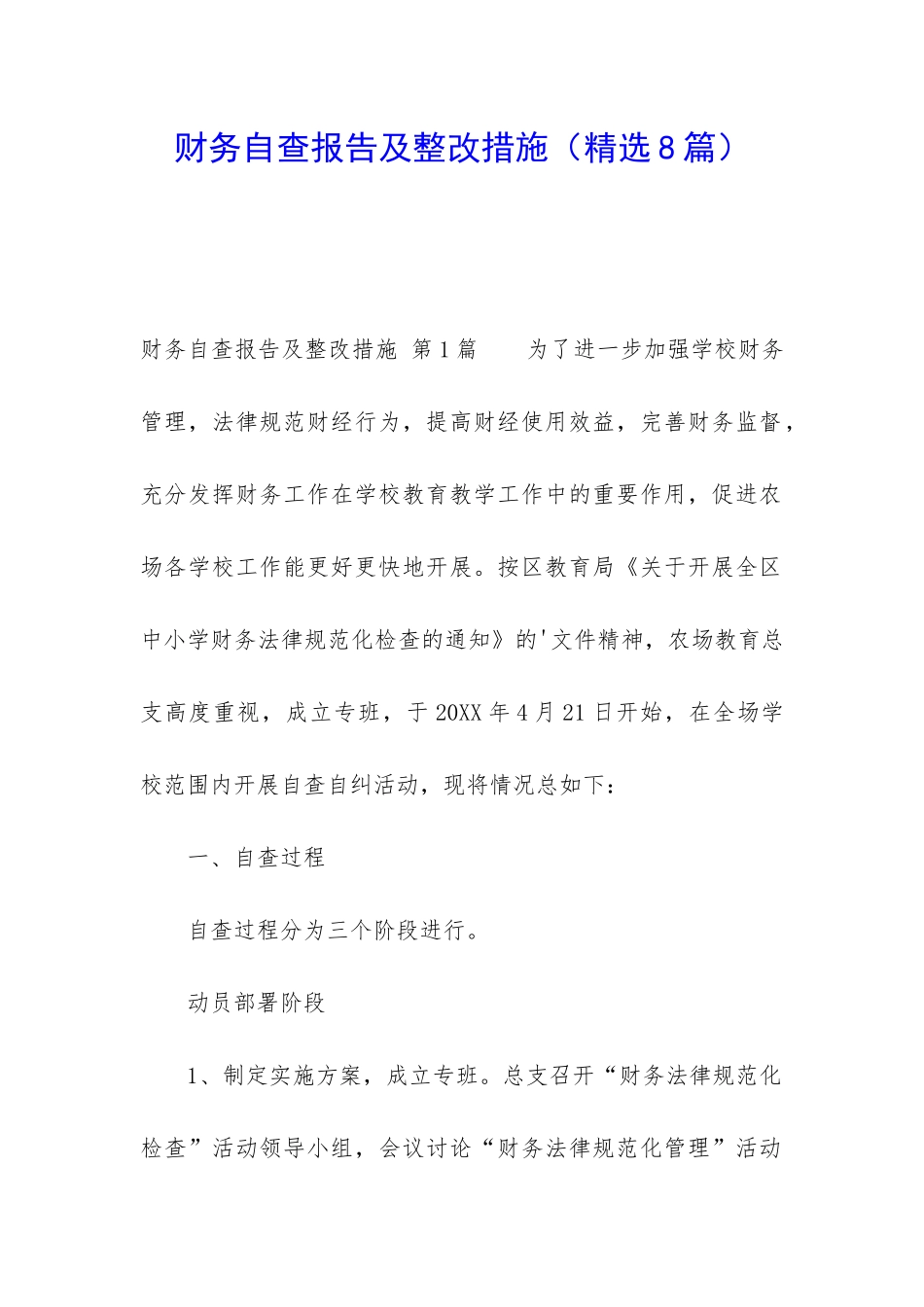 财务自查报告及整改措施_第1页