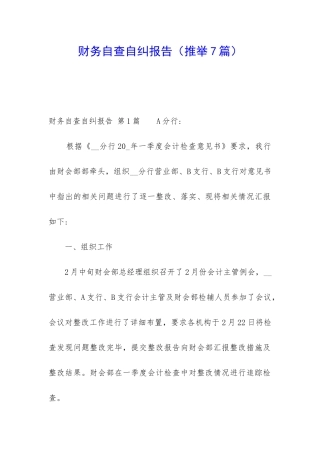 财务自查自纠报告