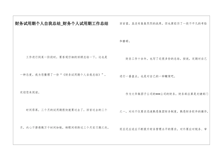 财务试用期个人自我总结财务个人试用期工作总结_第1页
