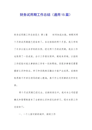 财务试用期工作总结