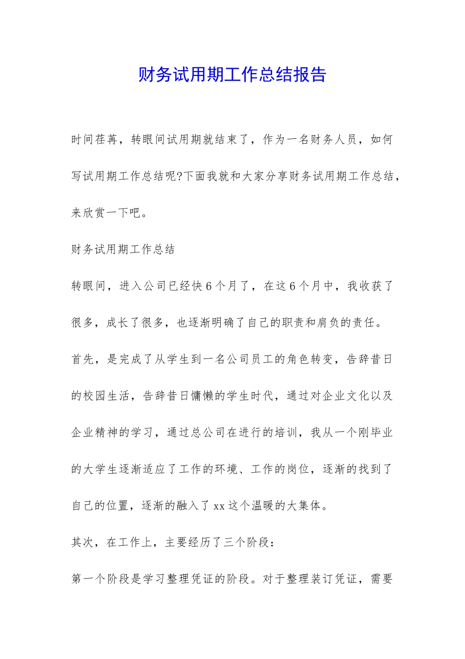 财务试用期工作总结报告-_第1页