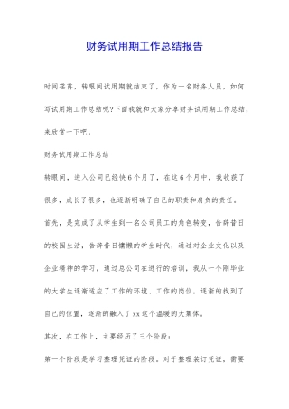 财务试用期工作总结报告-