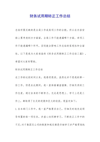 财务试用期转正工作总结-