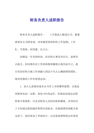 财务负责人述职报告