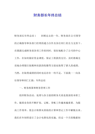 财务部长年终总结