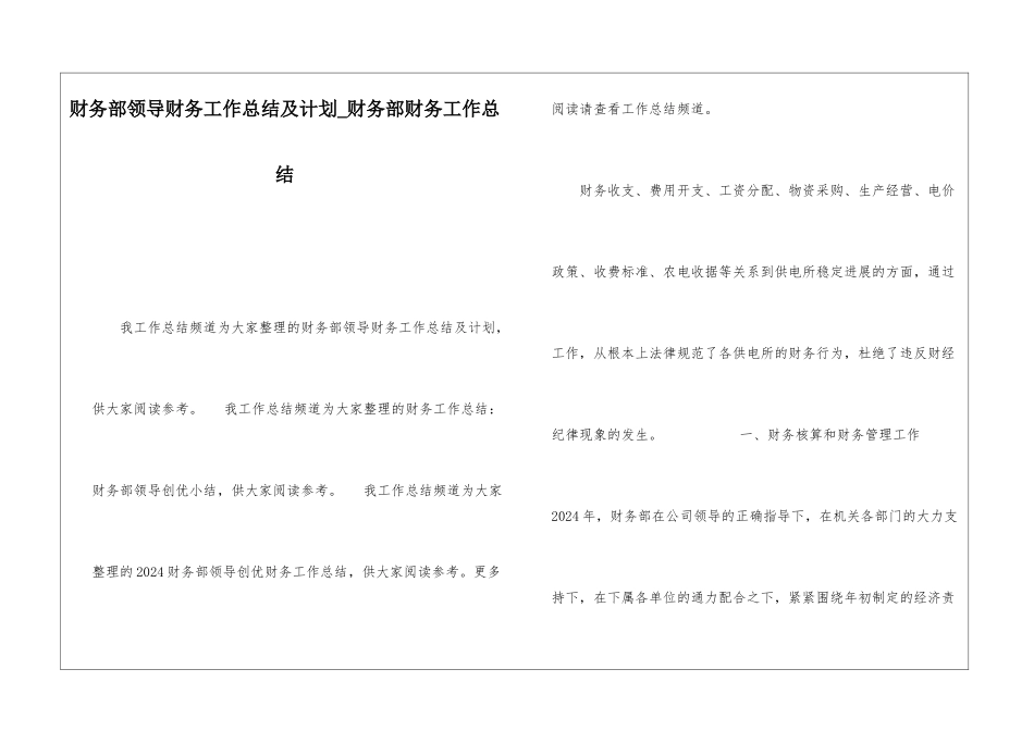 财务部领导财务工作总结及计划财务部财务工作总结_第1页