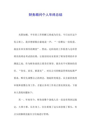 财务顾问个人年终总结