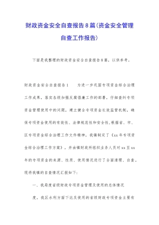 财政资金安全自查报告8篇