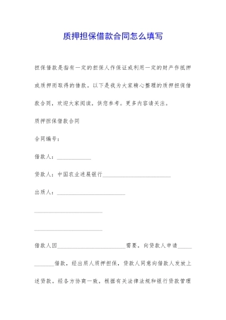 质押担保借款合同怎么填写-