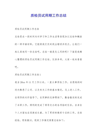 质检员试用期工作总结-